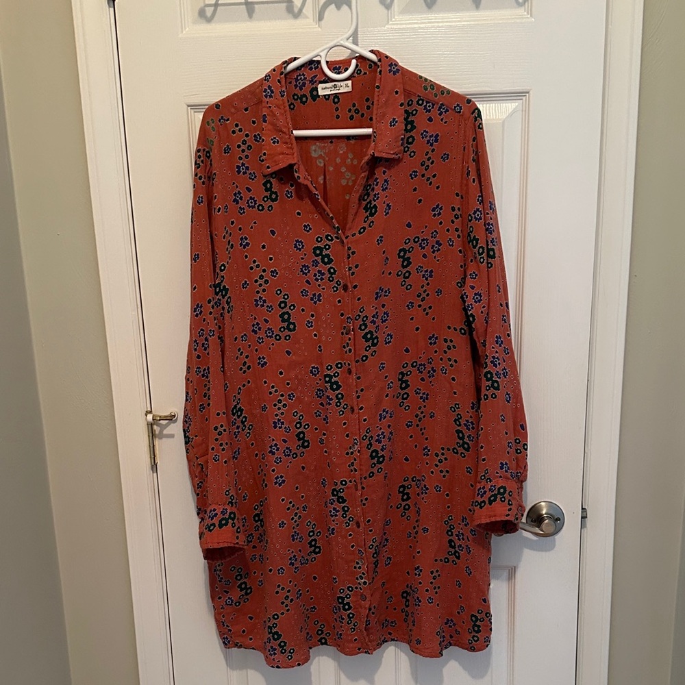 NATURAL LIFE Rust Floral Button-Down knee length dress